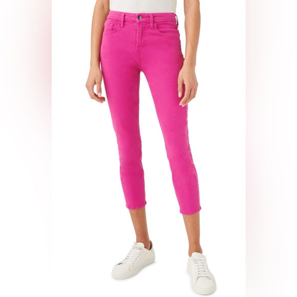 JEN7 7 For All Mankind High Waist Crop Skinny Jeans Frayed in Fuchsia - Size 10 - Picture 14 of 15